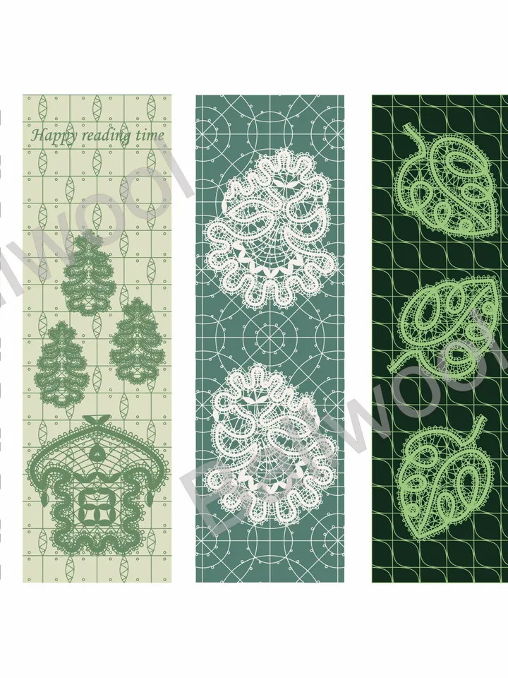 Bookmark with Bobbin lace print Set 2 pcs Laminated