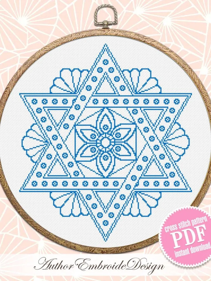 Mandala Star of David cross stitch pattern PDF download Jewish star cross stitch chart, Mandala pattern digital, Religious needlepoint #M284