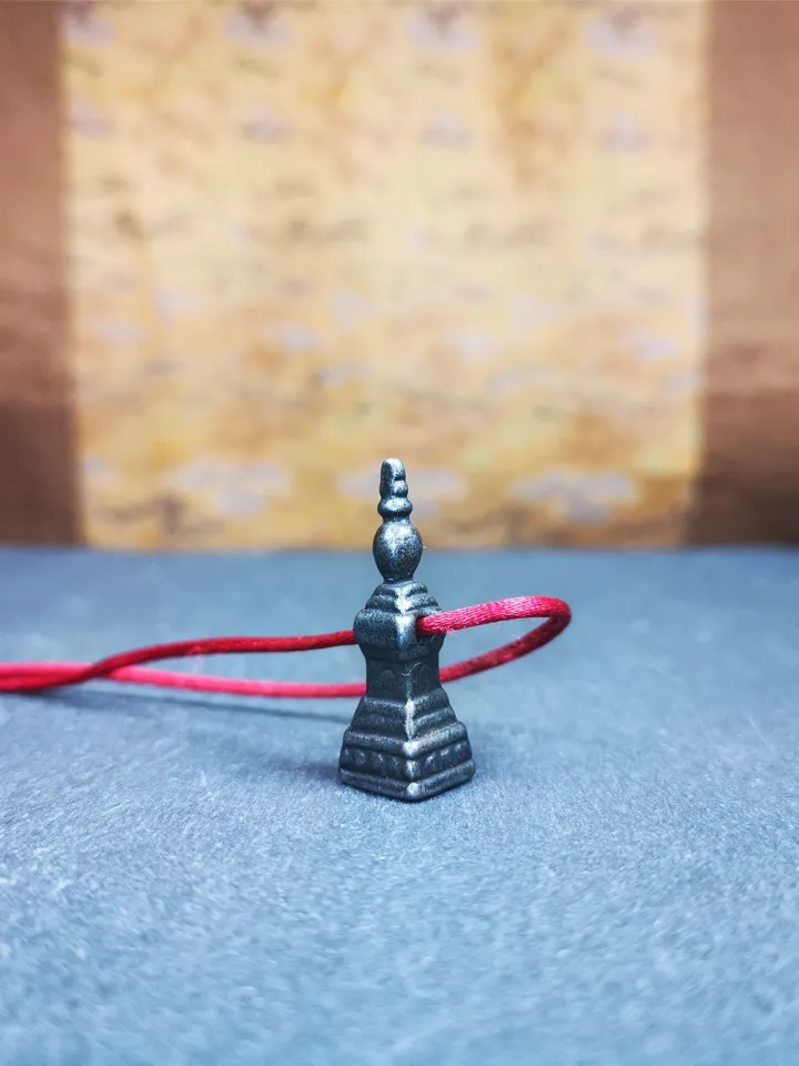 Gandhanra Handmade Tibetan Buddhist Amulet,Stupa,Pagoda,Buddhist Tower Pendant,Made of Cold Iron,1.22 inches