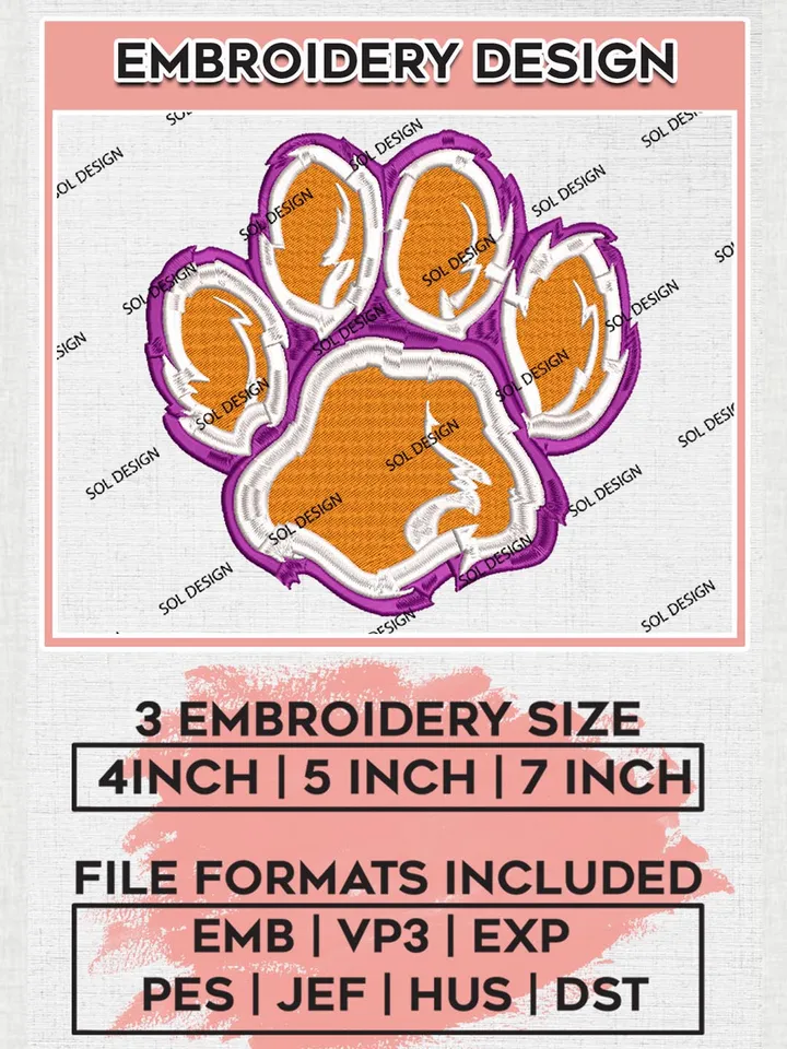 Clemson Tigers Mascot Logo Machine Embroidery Design, NCAA Clemson Tigers Embroidery Design Design files, NCAA Team Embroidery Designs, NCAA Machine Embroidery Designs, Digital Download