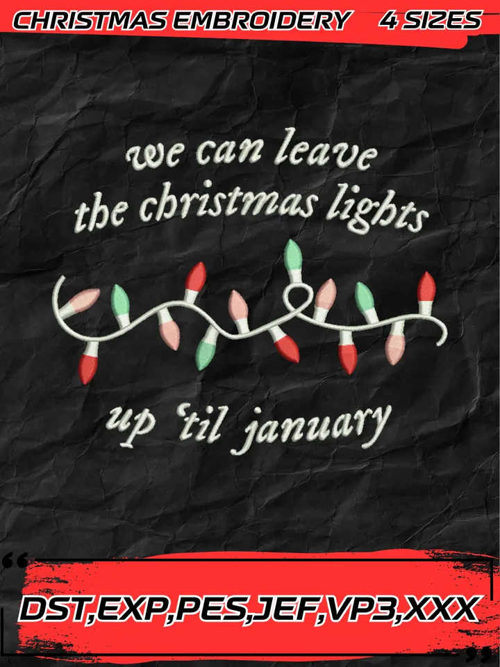 We Can Live The Christmas Lights Embroidery Design,Christmas Embroidery Design,4 Sizes, Digital Download