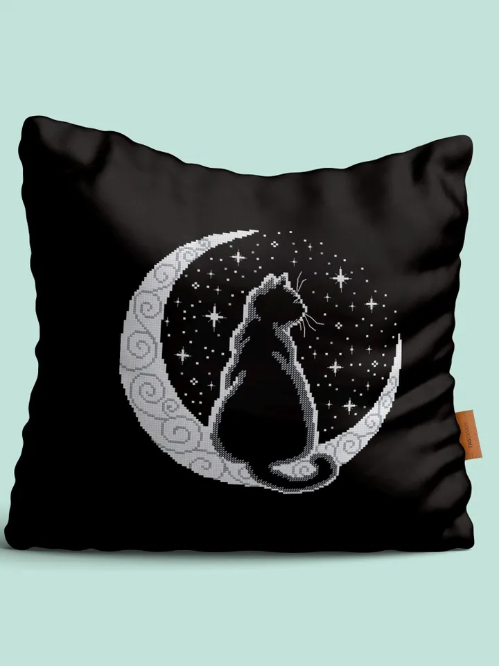 Cat moon cross stitch pattern PDF download Silhouette cat cross stitch chart, Crescent moon pattern digital PDF, Cat lover gift #K52