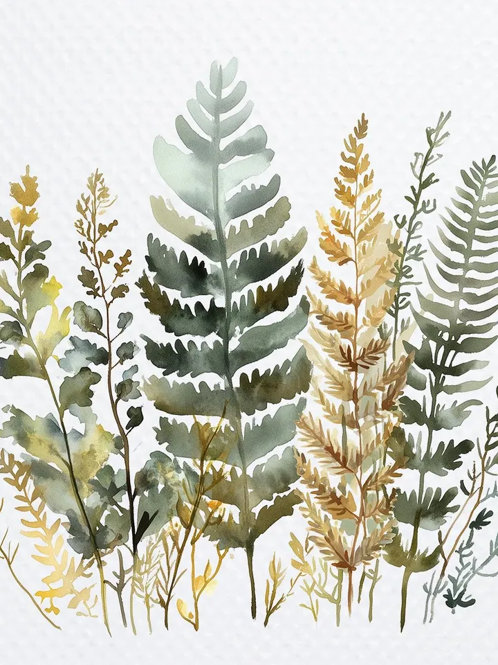 12 Forest Fern Leaves PNG bundle, Printable Watercolor Fern Clipart for sublimation, Digital download, Paper craft, junk journals