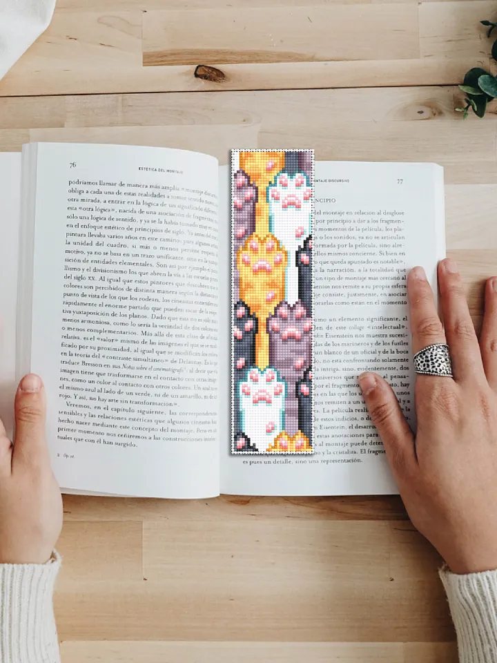 Cat bookmark cross stitch pattern PDF download Cat paws cross stitch chart, Modern handmade bookmark digital PDF, Cat lover gift #B200