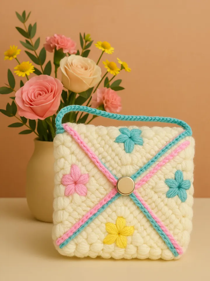 Pastel Flower Crochet Envelope Bag PDF Pattern โ DIY Soft Texture Crossbody Pouch Tutorial โ Colorful Yarn Purse Design