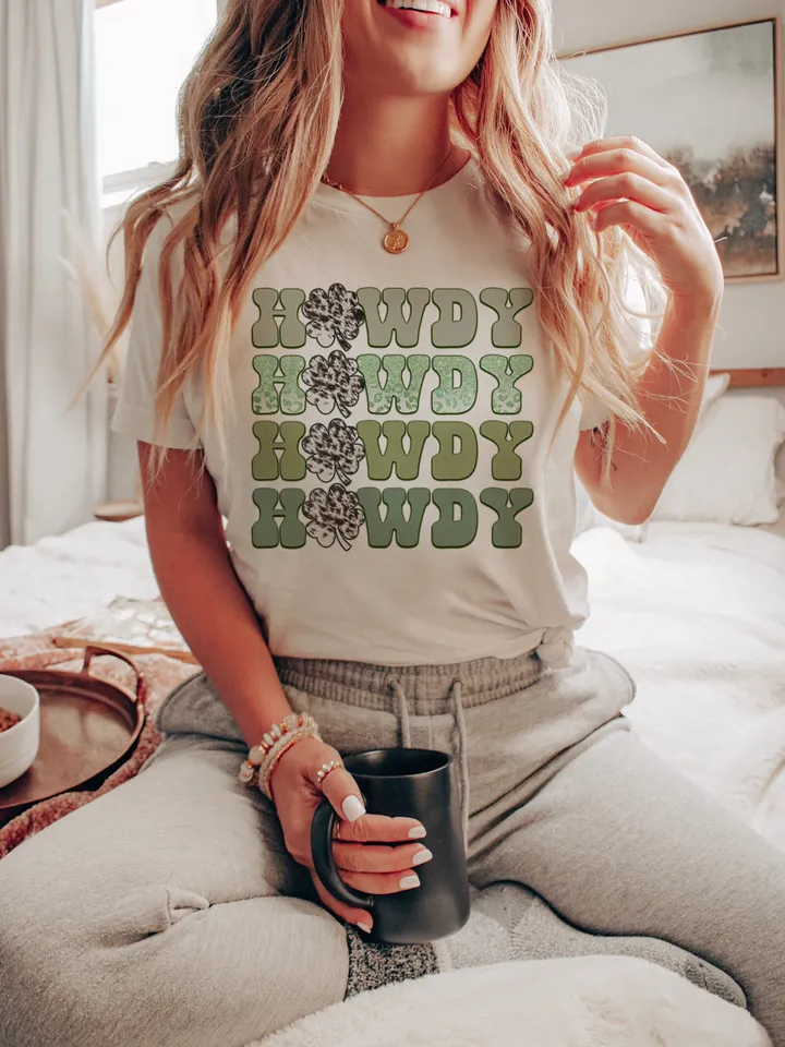 Howdy Howdy Howdy St. Patrick’s Day Western PNG sublimation design download, st patricks day cowhide png, png for st Patrick’s day, western