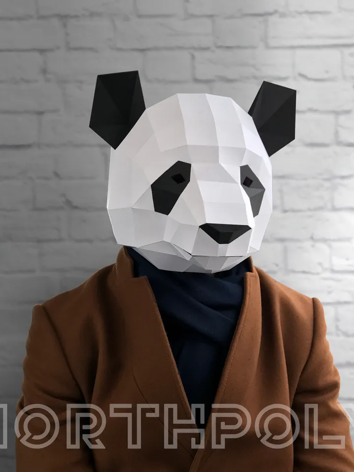 Panda Mask Papercraft, Bear, Digital Template, PDF Download, Gurko, 3D Low Poly Animal Mask, DIY Origami, Pepakura, Paper Mask, DIY Costume