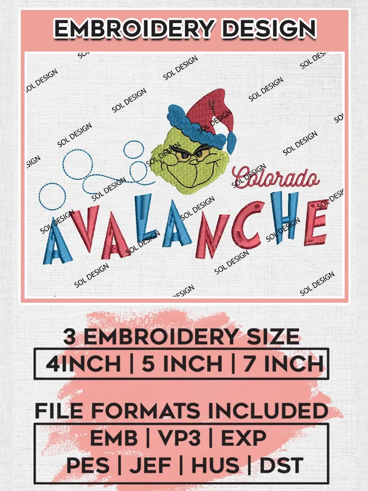 Grinch Colorado Avalanche Embroidery Designs, Grinch Christmas Embroidery Files, NHL Avalanche Machine Embroidery Designs, NHL Colorado Avalanche Logo, NHL Christmas Machine Embroidery Design, Digital Download