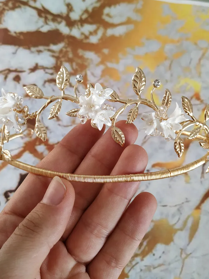 Gold Bridal Earrings Porcelain Flowers Boho Wedding earrings Bohemian Statement Wedding Earrings Bridesmaid Earrings Chandelier Earrings