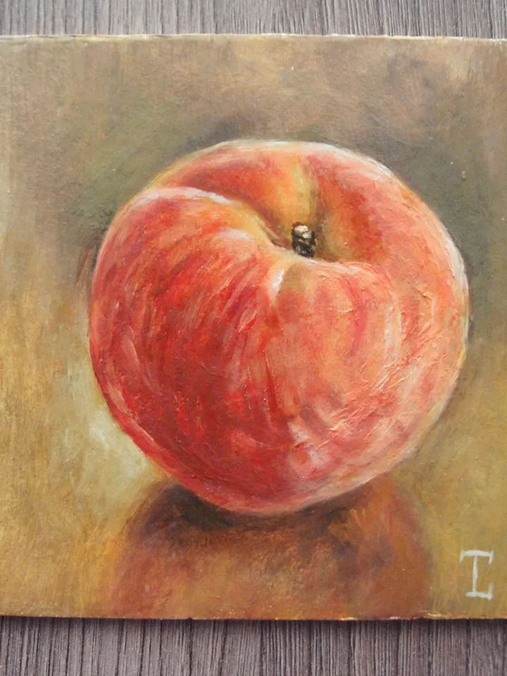"Peach" oil small painting fruit stilllife original wall art picture artwork