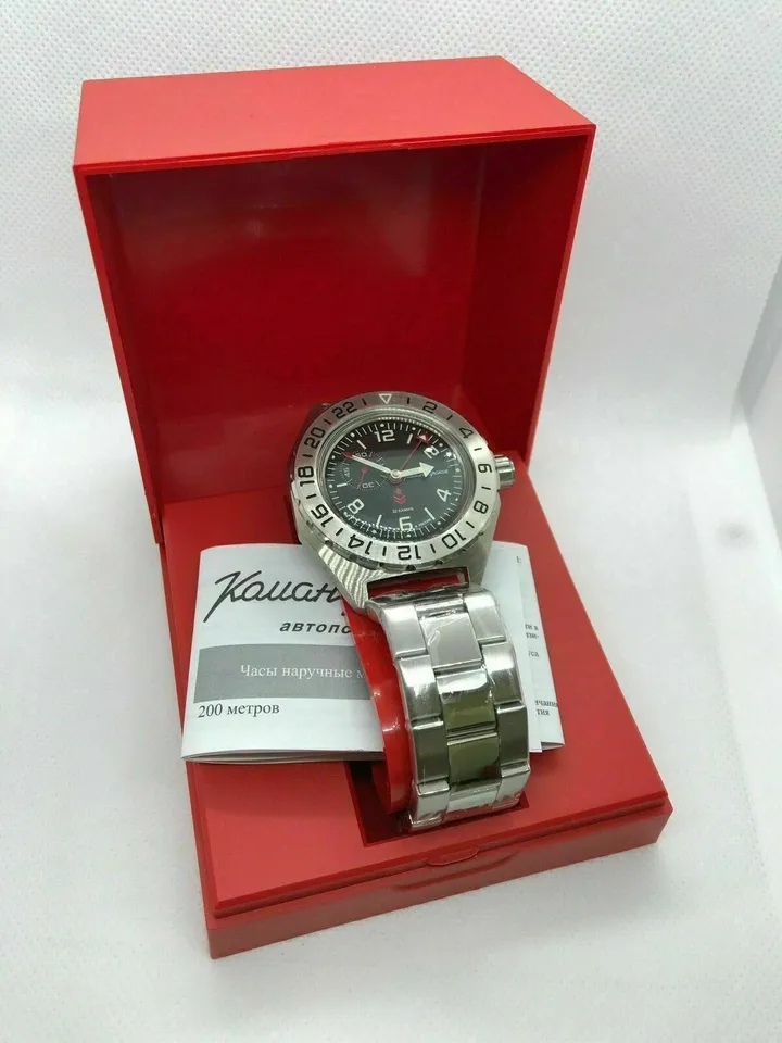 New Mens Military Automatic Watch Vostok Komandirskie 650539 Black Dial (20 ATM)