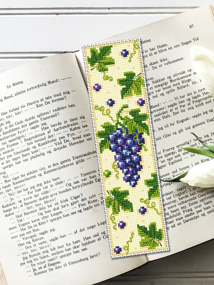 Grape vine bookmark cross stitch pattern PDF download Fruit cross stitch chart, Grapes berry embroidery, Digital bookmark pattern PDF #B143