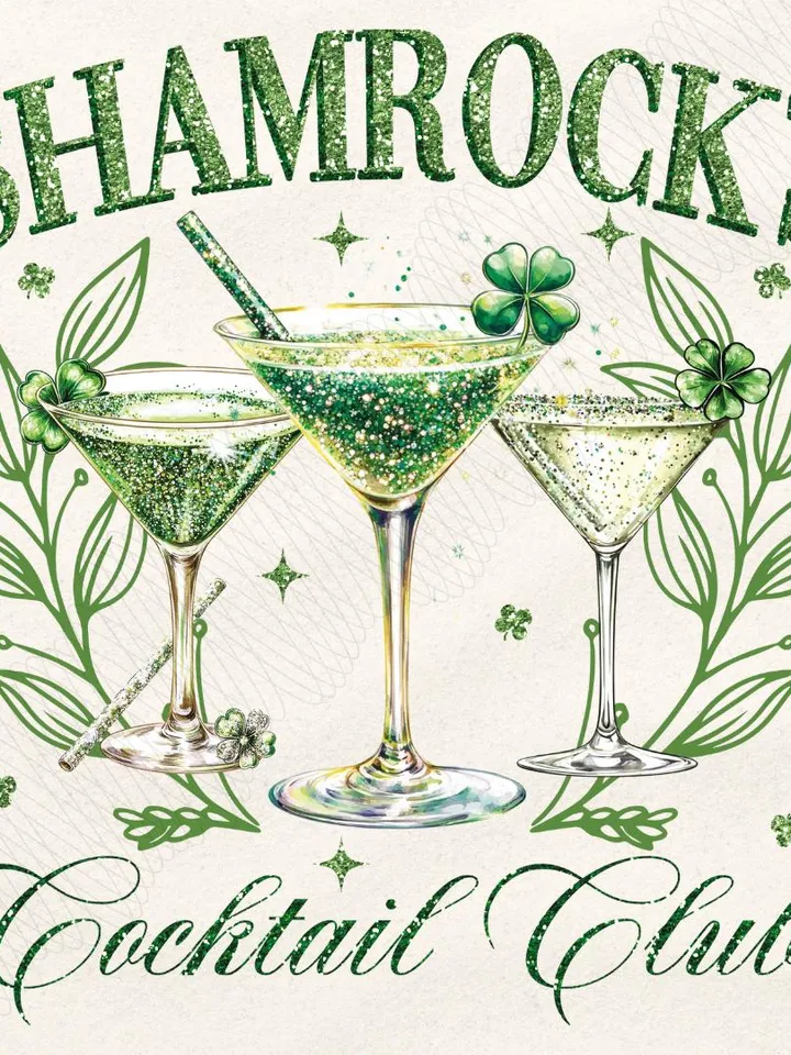 Shamrock's Coctail Club PNG, St. Patrick’s day Png Designs, Retro St. Patrick’s Png, Trending Png, Trendy St.Pattys Day Png, Retro Irish Day