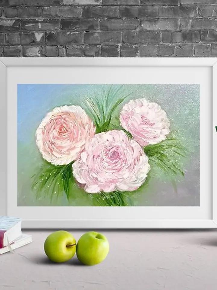Delicate Rose Flowers Original Oil Painting depicting Pink Flowers Art Delicate