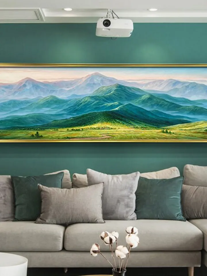 Original Landscape Oil Painting On Canvas, Green Mountains Painting, Realistic Art of Field Scenery, Summer Decor, Large Wall Art,Home Decor