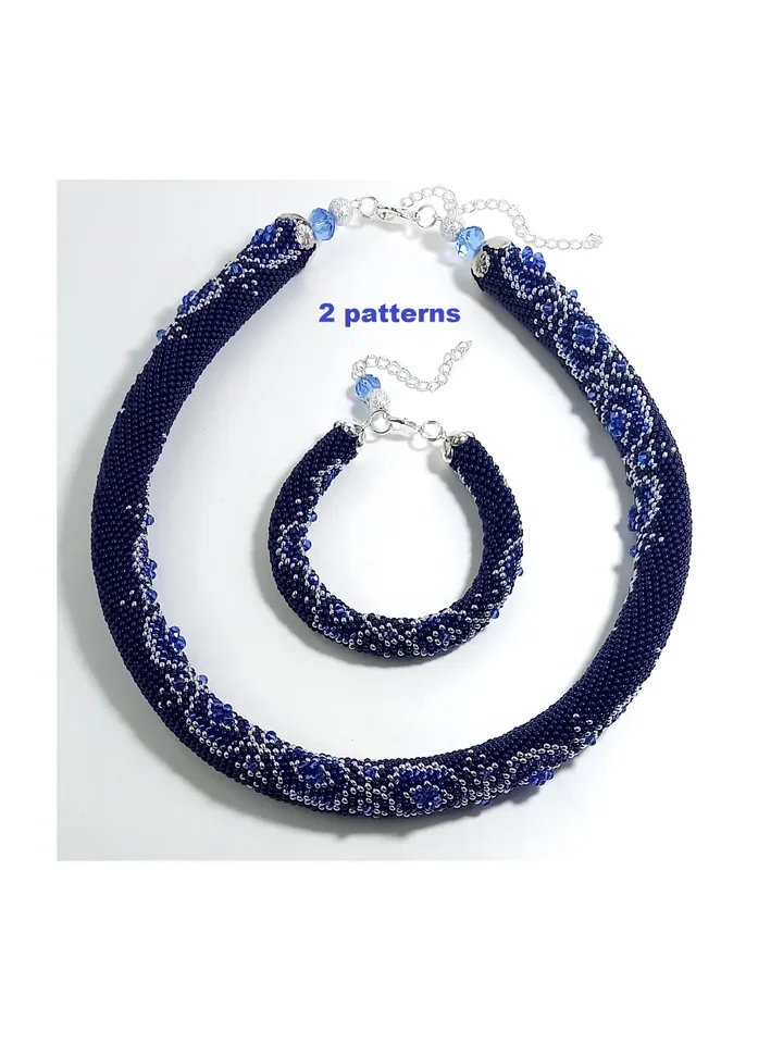 Bead Crochet Rope patterns for beading «Roberta» Necklace and Bracelet. PDF patterns, Instant Digital Download