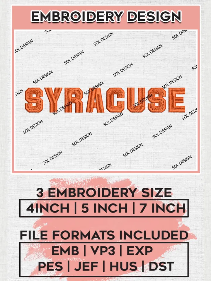 NCAA Syracuse College Team Word Logo Embroidery Design Files, NCAA Syracuse Orange Machine Embroidery, NCAA Teams, 3 sizes, NCAA Machine embroidery designs, Digital Download