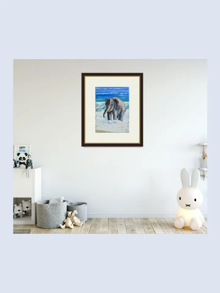 Original Oil Painting of a Baby Elephant Playing on the Beach A Heartwarming Art of Joy and Nature  Delightful Baby Elephant on a Sunny Beach Mini Artwork