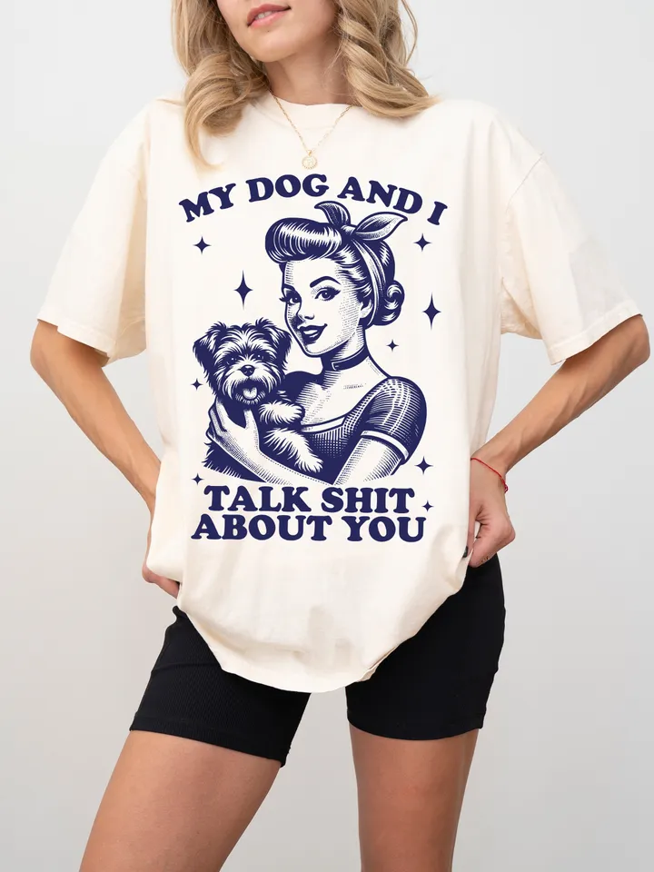 My Dog And I Talk Shit SVG PNG, Trendy Vintage Retro Housewife Funny Dog Sarcastic Adult Humor Sublimation Design Tee Mug png SVG Cut File