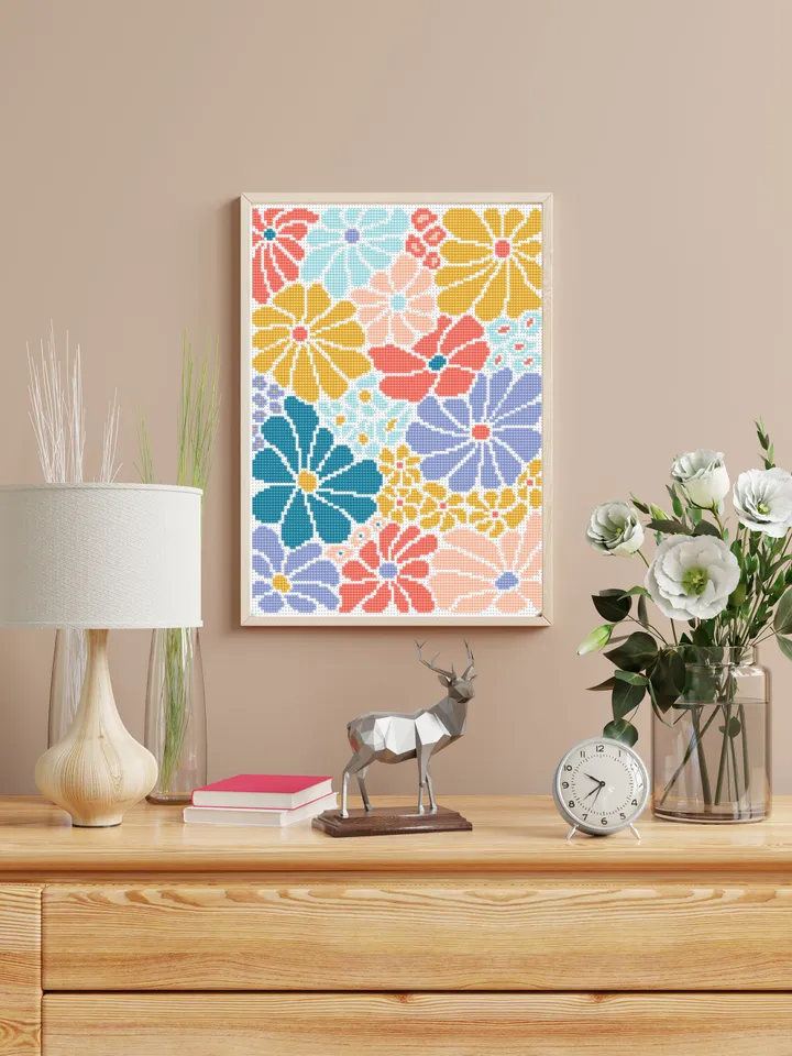 Abstract flowers cross stitch pattern PDF download Boho floral cross stitch chart, Modern flower pattern digital PDF, Beginner x-stitch #P45