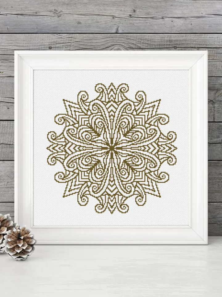 Mandala cross stitch pattern PDF download Mandala ornament cross stitch chart, Monochrome mandala pattern digital PDF, DIY Home decor #M234