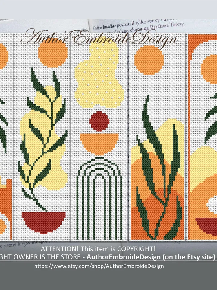 Boho bookmark set cross stitch pattern PDF download Bookmark pattern digital PDF, Modern boho style beginner stitch, Book lover gift #B286