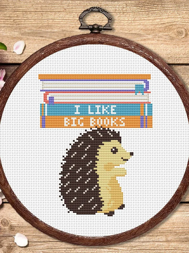 I Like Big Books Cross Stitch Pattern, Hedgehog Cross Stitch Pattern, Books Cross Stitch Pattern, So Many Books Patterns #qt006