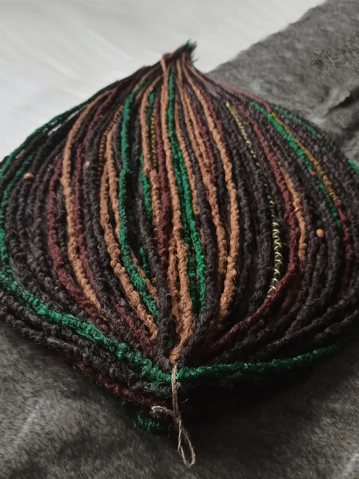 Bohemian Dreadlock Extensions Dark Brown Red Green Synthetic Faux Dreads Single or Double Ended Temporary Boho Hair Alternative