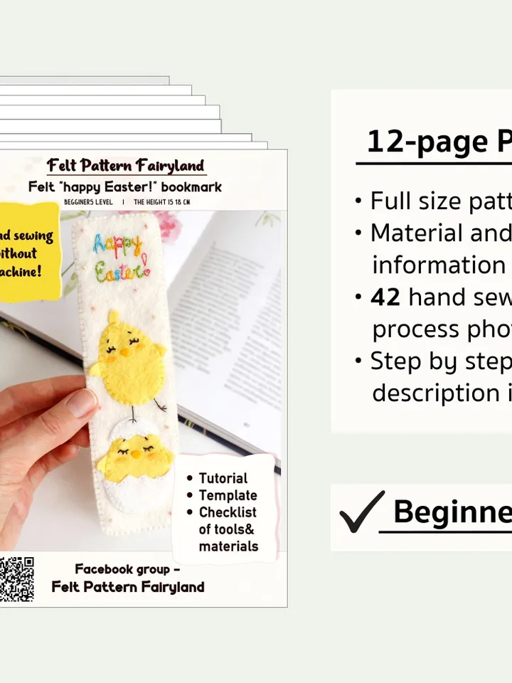 Felt "happy Easter!" bookmark with chicks hand sewing PDF tutorial with ...