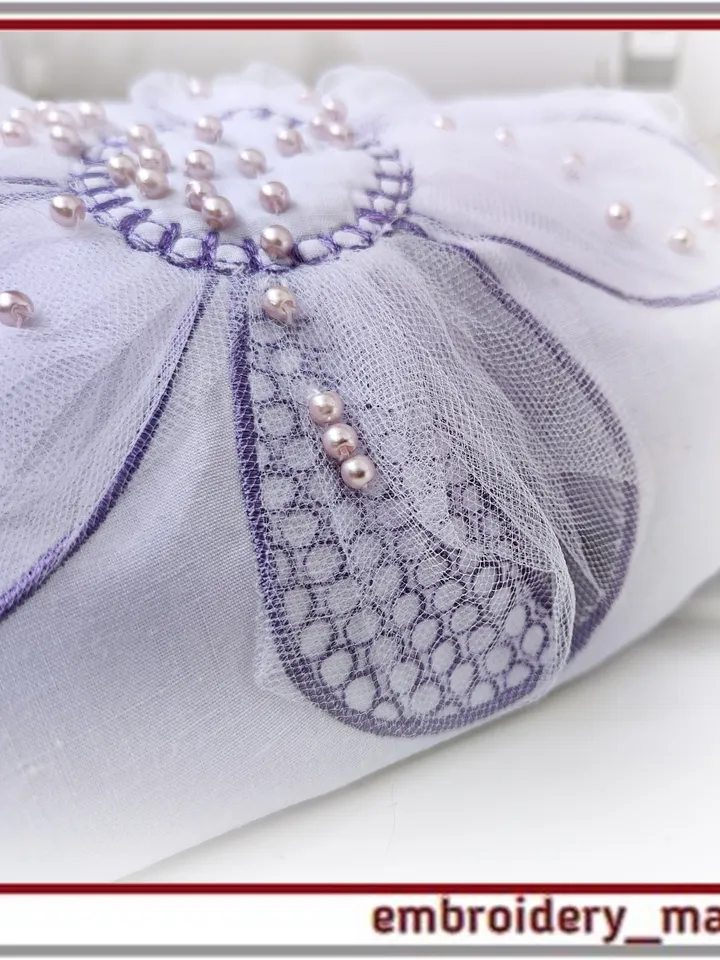 3D embroidery design flower appliqué with mesh drapery by Embroidery Manavi 05