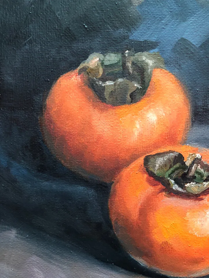 Fruit Still Life Original Oil Painting Persimmon Painting Kitchen Wall Art Fruit Small Oil Painting