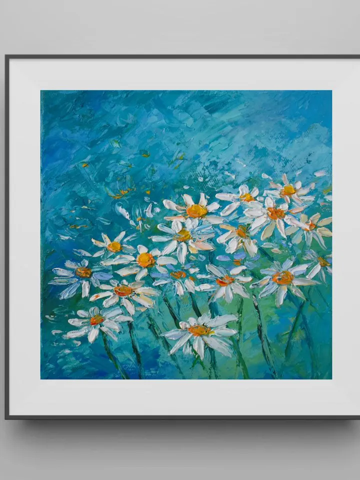Daisy oil painting Floral artwork Original Art 8 by 8 inch White Daisies Flower art by Juliya JC