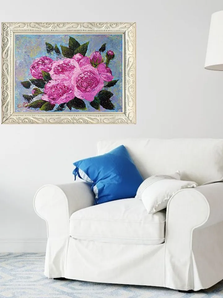 Rose Painting Bouquet Original Art Floral Wall Art Pink Flower Acrylic Painting
