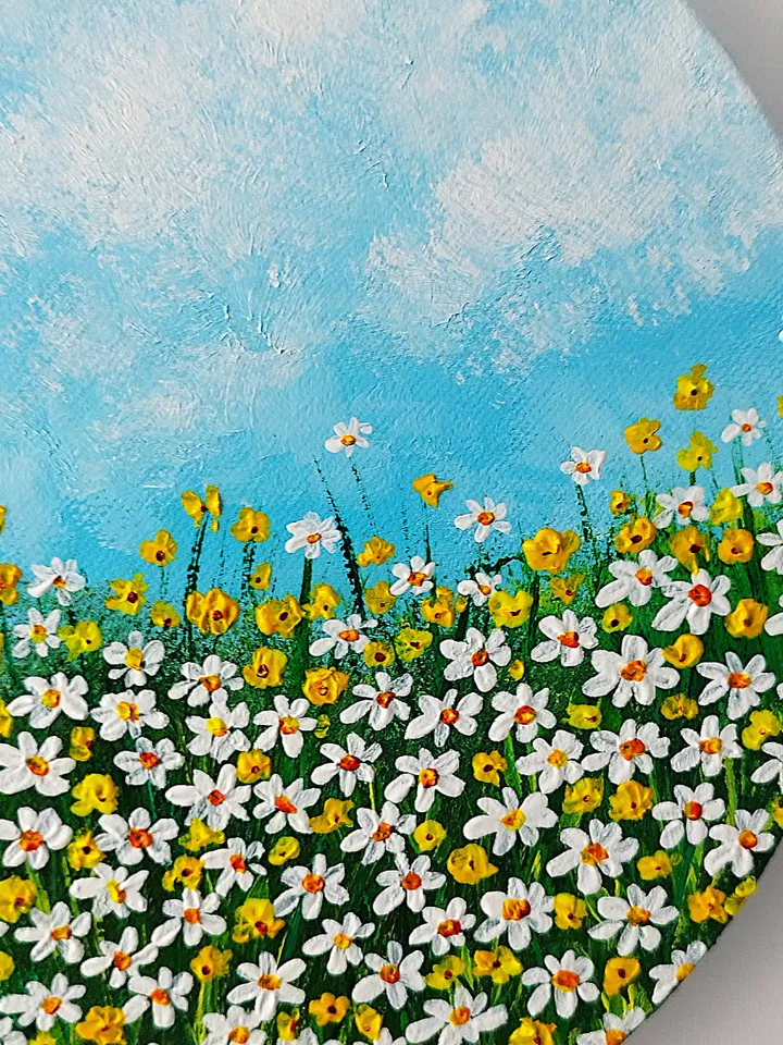 Daisies Painting Wildflowers Art Impasto Landscape Artwork