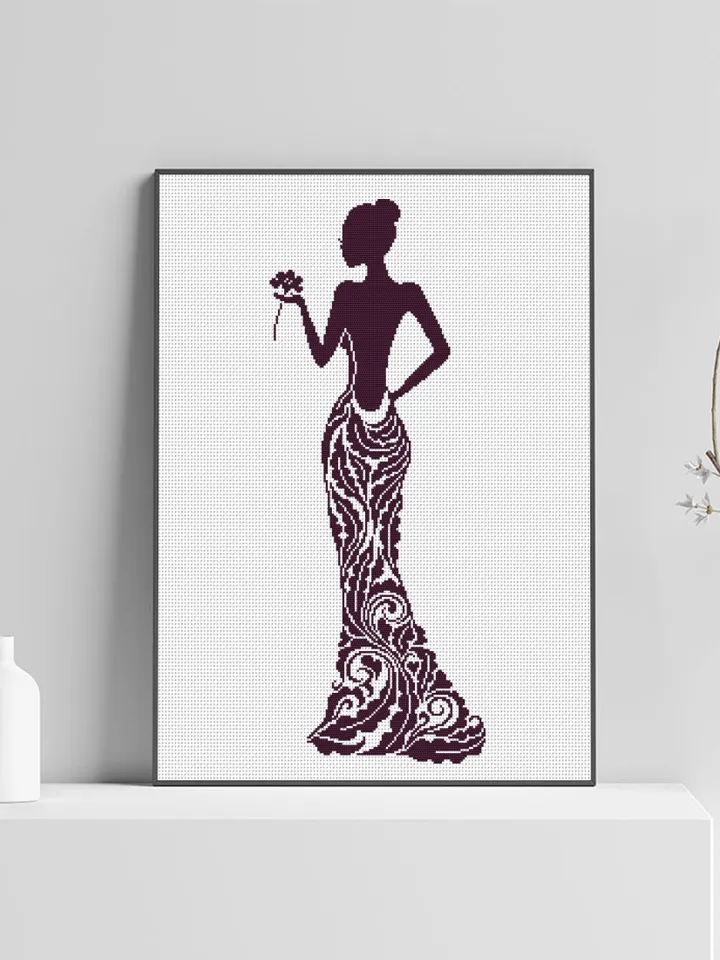 Elegant Dress cross stitch pattern download PDF Woman silhouette cross stitch chart, Monochrome cross stitch mandala dress, Home decor #M195