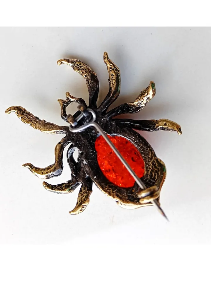 Spider Insect Brooch Pin Gold Tone Red Amber Jewelry Dress Jacket Brooch Lapel Pin for Her Women Men Beetle Brooch unique handmade jewelry