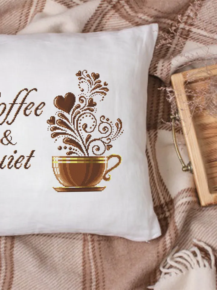 Coffee cup cross stitch pattern download PDF, Coffee quote cross stitch chart, Kitchen pattern digital PDF, Coffee home decor #Q55