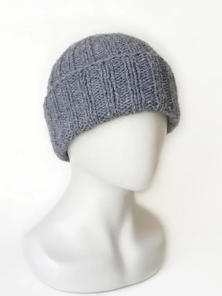 Handmade Grey Men's Beanie with Cuff - Luxuriously Warm Merino-Alpaca Blend Knit Hat, Handcrafted Warm Winter Wool Cap. FREE SHIPPING!