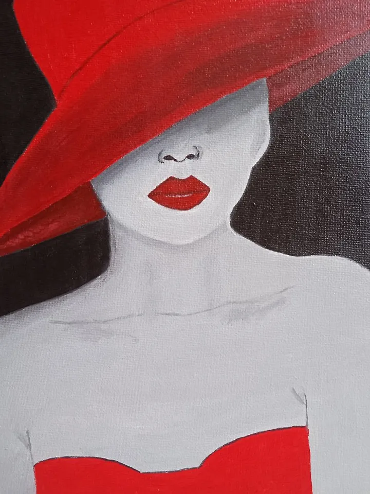 Girl in a red hat painting with a girl in a red dress Original acrylic painting