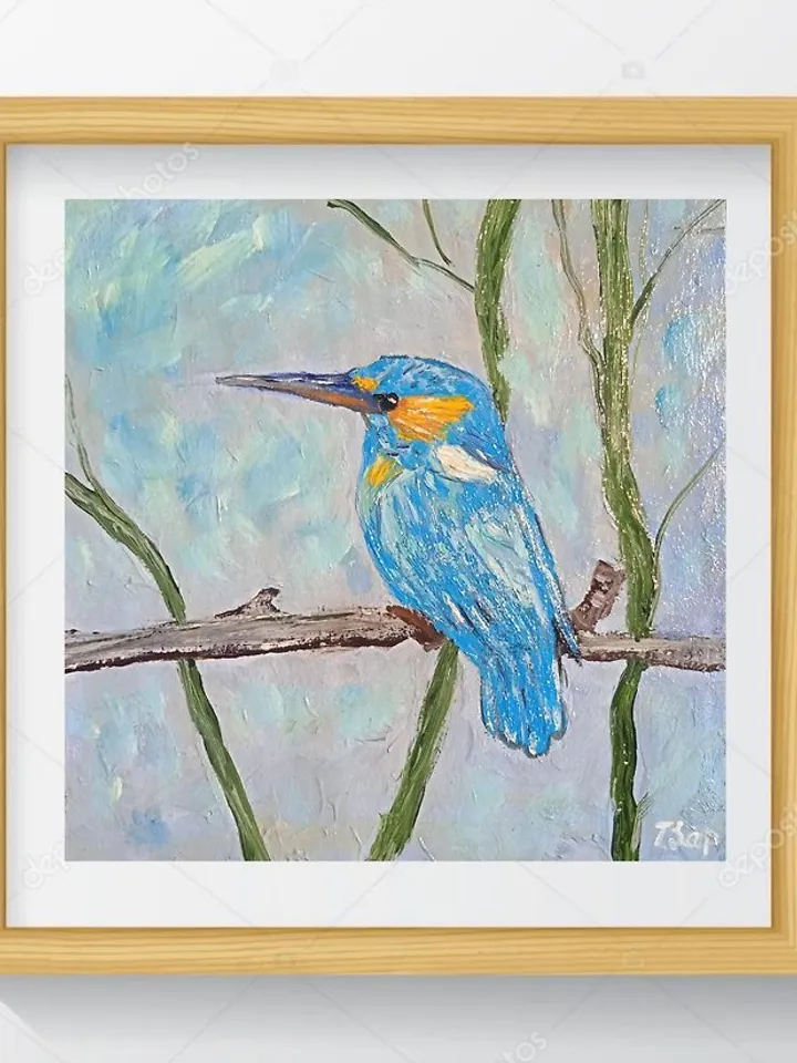 Painting with birds Original painting Blue Bird 15x15cm Bird Art for Bird Lovers