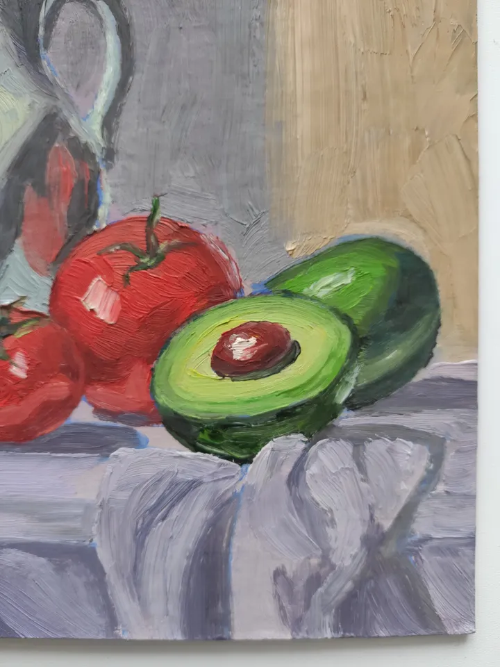 Still life with avocado and tomatoes