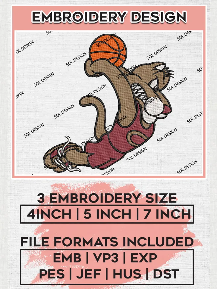 NCAA Charleston Cougars Basketball Team Mascot  Logo Embroidery Design Files, NCAA Charleston Cougars Machine Embroidery, NCAA Teams, Game Day, 3 sizes, NCAA Machine embroidery designs, Digital Download