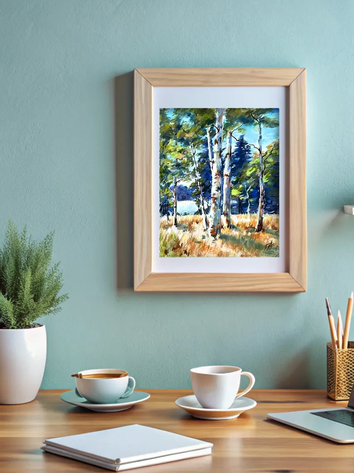 Pastel Birch Trees Painting 9.5x12 – Tranquil Forest Landscape on Pastelmat by IrenFantasyArt