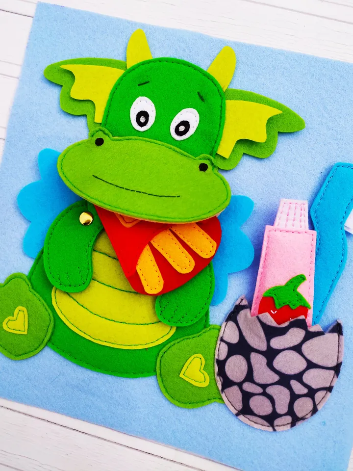 Clean teeth Dino's Quiet book Pattern pdf, Felt book pattern svg, Baby Soft book tutorial, Busy book sewing ideas for kids 2, 3, 4 year old