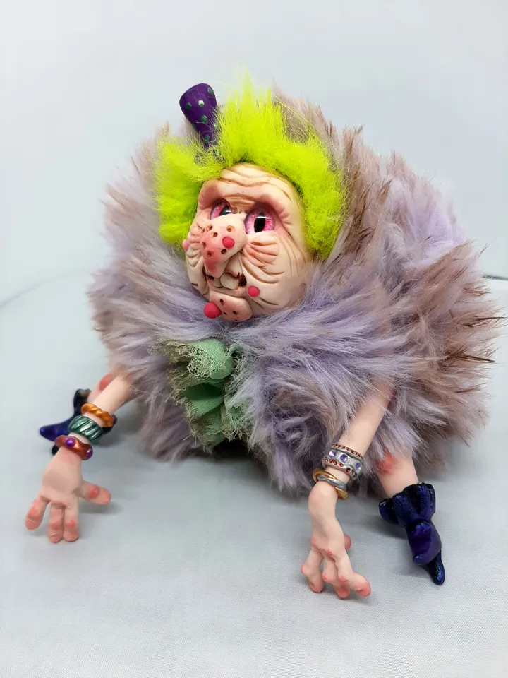 Dirty Witch handmade doll OOAK collectible Halloween mith polymer clay fabrics