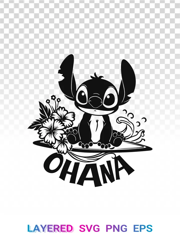 Stitch Ohana PNG, Disney Lilo SVG, Hawaiian 🌺 Surfboard Clipart
