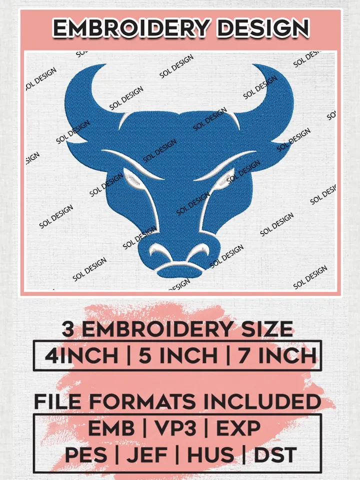 Buffalo Bulls Logo Machine Embroidery Design, NCAA Buffalo Bulls Embroidery Design Design files, NCAA Embroidery Designs, NCAA Machine Embroidery Designs, Digital Download