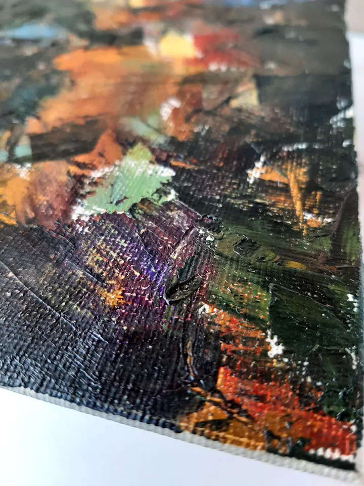 First Quarter Red Moon Painting 9,5x7" ORIGINAL Abstract ART Impressionist hand painted Artwork Signed by artist Marina Chuchko