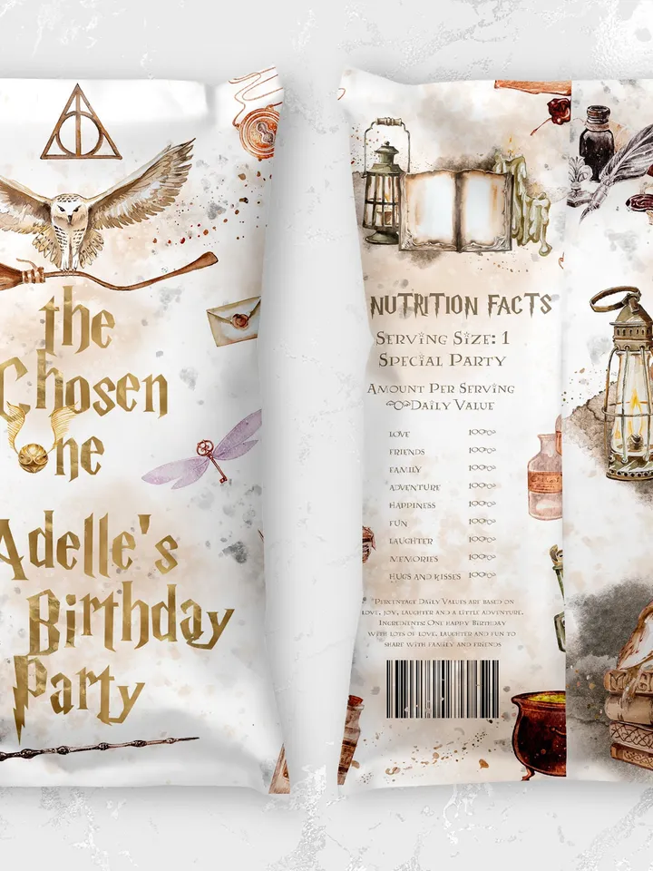 Editable Chips Bag Label Birthday Party; Magic School 1st Birthday; Printable Chips Bag Potato Label; Magical Party Decoration; W7