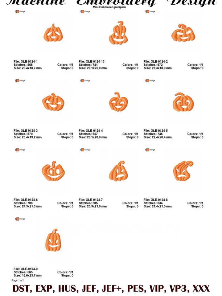 Mini Halloween Pumpkins machine embroidery designs